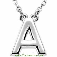 Sterling Silver A 16" Polished BLOCK INITIAL NECKLACE