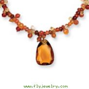 Sterling Silver Agate, Citrine, Amber Glass Necklace