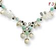 Sterling Silver Amazonite, Quartz, Freshwater Cultured Green & White Pearl Necklace