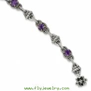 Sterling Silver Amethyst Antiqued Bracelet