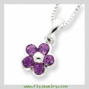 Sterling Silver Amethyst Flower Pendant w/ 16 Chain