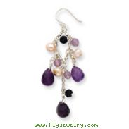 Sterling Silver Amethyst, Freshwater Cultured Pearl, Blue Goldstone Earrings