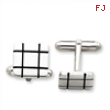 Sterling Silver and Black Enamel Grooved Design Square Cuff Links