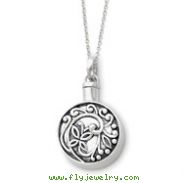 Sterling Silver Antiqued Circle Remembrance Ash Holder 18" Necklace