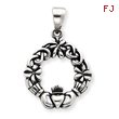 Sterling Silver Antiqued Claddagh Pendant