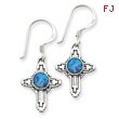 Sterling Silver Antiqued Created Opal Cross Earrings