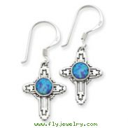 Sterling Silver Antiqued Created Opal Cross Earrings