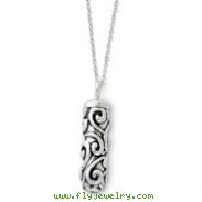 Sterling Silver Antiqued Cylinder Remembrance Ash Holder 18" Necklace