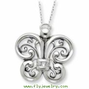 Sterling Silver Antiqued CZ Angel of Courage 18in Necklace