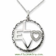 Sterling Silver Antiqued CZ Love 18in Necklace