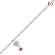 Sterling Silver Antiqued Dark Pink Crystals Dangling Hearts Anklet