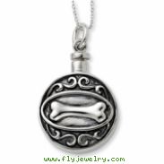 Sterling Silver Antiqued Dog Bone Ash Holder 18in Necklace