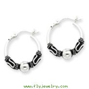 Sterling Silver Antiqued Fancy Beaded Hoop Earrings