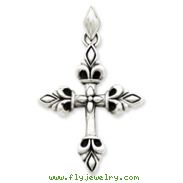 Sterling Silver Antiqued Fleur de lis Cross Pendant