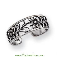 Sterling Silver Antiqued Floral Toe Ring