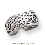 Sterling Silver Antiqued Floral Toe Ring