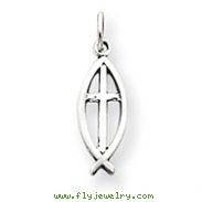 Sterling Silver Antiqued Ichthus Fish Cross Charm