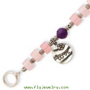 Sterling Silver Antiqued Love Disc, Amethyst, Rose Quartz Bracelet