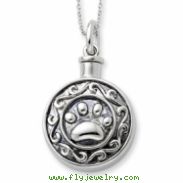 Sterling Silver Antiqued Paw Ash Holder 18in Necklace