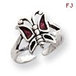 Sterling Silver Antiqued Red Enameled Butterfly Toe Ring