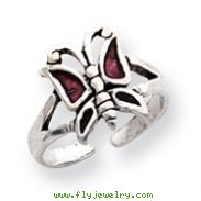 Sterling Silver Antiqued Red Enameled Butterfly Toe Ring