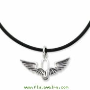 Sterling Silver Antiqued Renewed Strength 22in Rubber Cord w/2in ext Neckla
