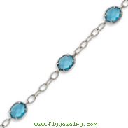 Sterling Silver Aqua Blue CZ Textured Link Bracelet