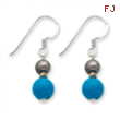 Sterling Silver Black Cultured Pearl & Turquoise Dangle Earrings