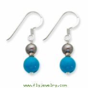 Sterling Silver Black Cultured Pearl & Turquoise Dangle Earrings