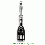 Sterling Silver Black Enameled Champagne Bottle With Lobster Clasp Charm