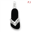 Sterling Silver Black Enameled Crystal Flip Flop Charm