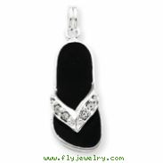 Sterling Silver Black Enameled Crystal Flip Flop Charm