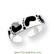 Sterling Silver Black Enameled Feet Toe Ring