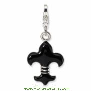 Sterling Silver Black Enameled Fleur de Lis w/Lobster Clasp Charm