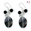 Sterling Silver Blk Agate/Jet Crystal/Quartz/Rutilated Tourmaline Earrings