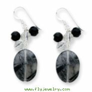 Sterling Silver Blk Agate/Jet Crystal/Quartz/Rutilated Tourmaline Earrings