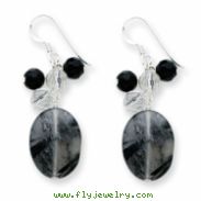 Sterling Silver Blk Agate/Jet Crystal/Quartz/Rutilated Tourmaline Earrings