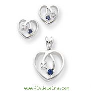 Sterling Silver Blue & Clear CZ Heart Earring & Pendant Set