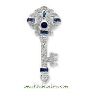 Sterling Silver Blue & Clear CZ Key Slide