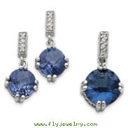 Sterling Silver Blue & Clear CZ Pendant & Earring Set
