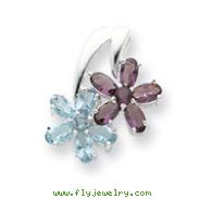 Sterling Silver Blue & Purple CZ Floral Pendant