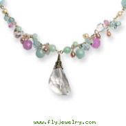 Sterling Silver Blue Crystal, Amazonite, Lavender QuartzCultured Pearl Necklace