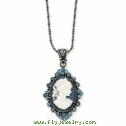 Sterling Silver Blue Crystal Cameo Pendant w/ 16 Chain