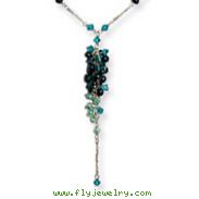 Sterling Silver Blue Crystal, Freshwater Cultured Pearl Necklace