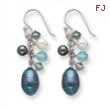 Sterling Silver Blue Crystals/Peacock & White Cultured Pearl Earrings