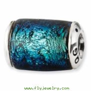 Sterling Silver Blue Dichroic Glass Barrel Bead