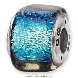 Sterling Silver Blue Dichroic Glass Square Bead