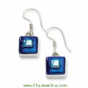 Sterling Silver Blue Dichroic Glass Square Shaped Dangle Earrings
