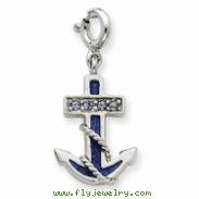 Sterling Silver Blue Enameled Anchor w/Crystals Charm