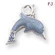 Sterling Silver Blue Enameled With Blue CZ Dolphin